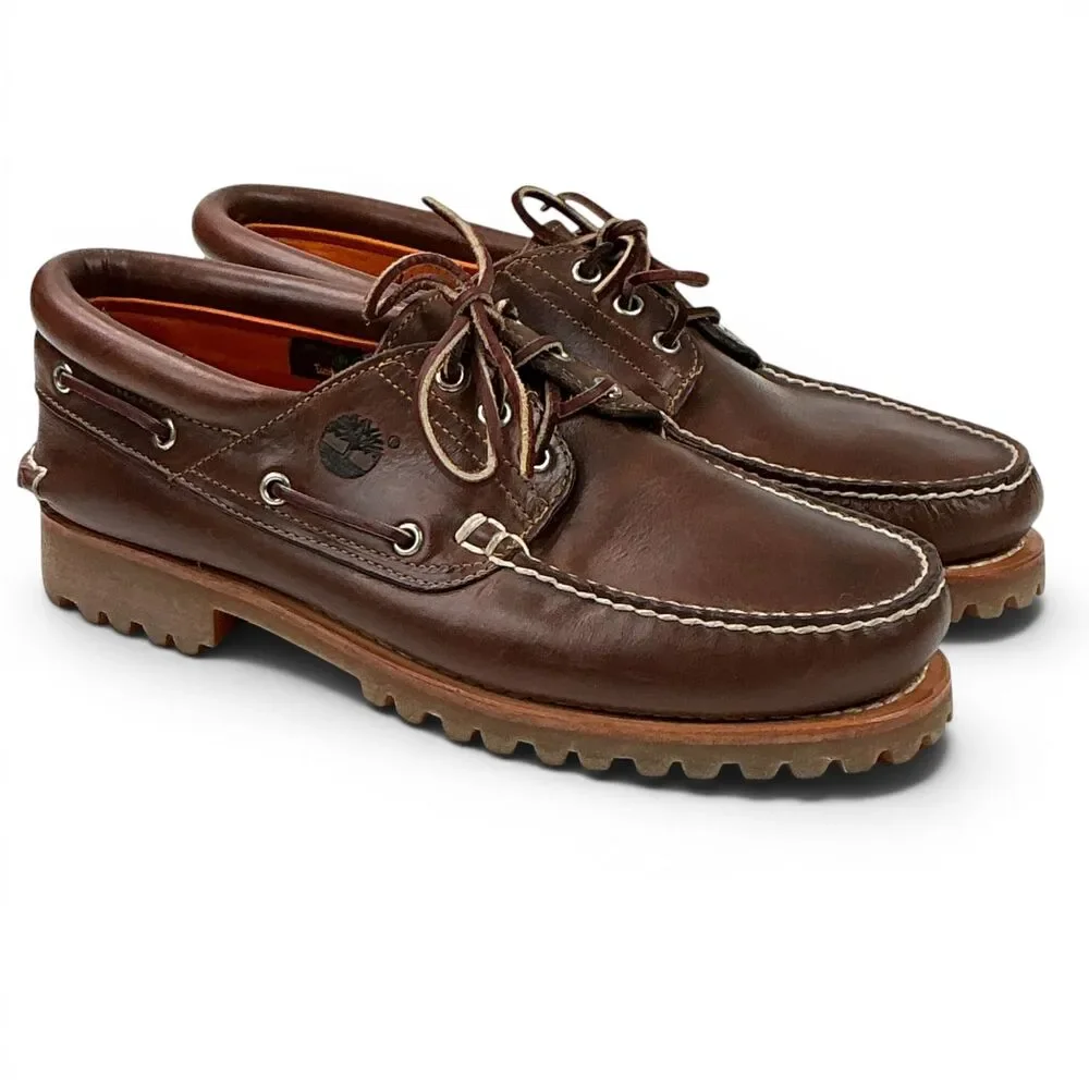 Timberland 3-Eye Lug Boat Shoes Brown Full Grain Leather Mens Size 11 M Handsewn